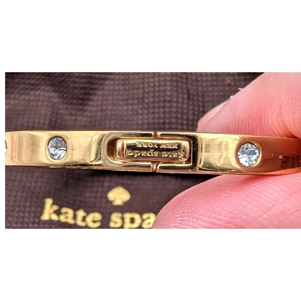 Kate Spade Gold Tone Crystal Hinged Bangle Bracelet with Dust Bag - Picture 2 of 6